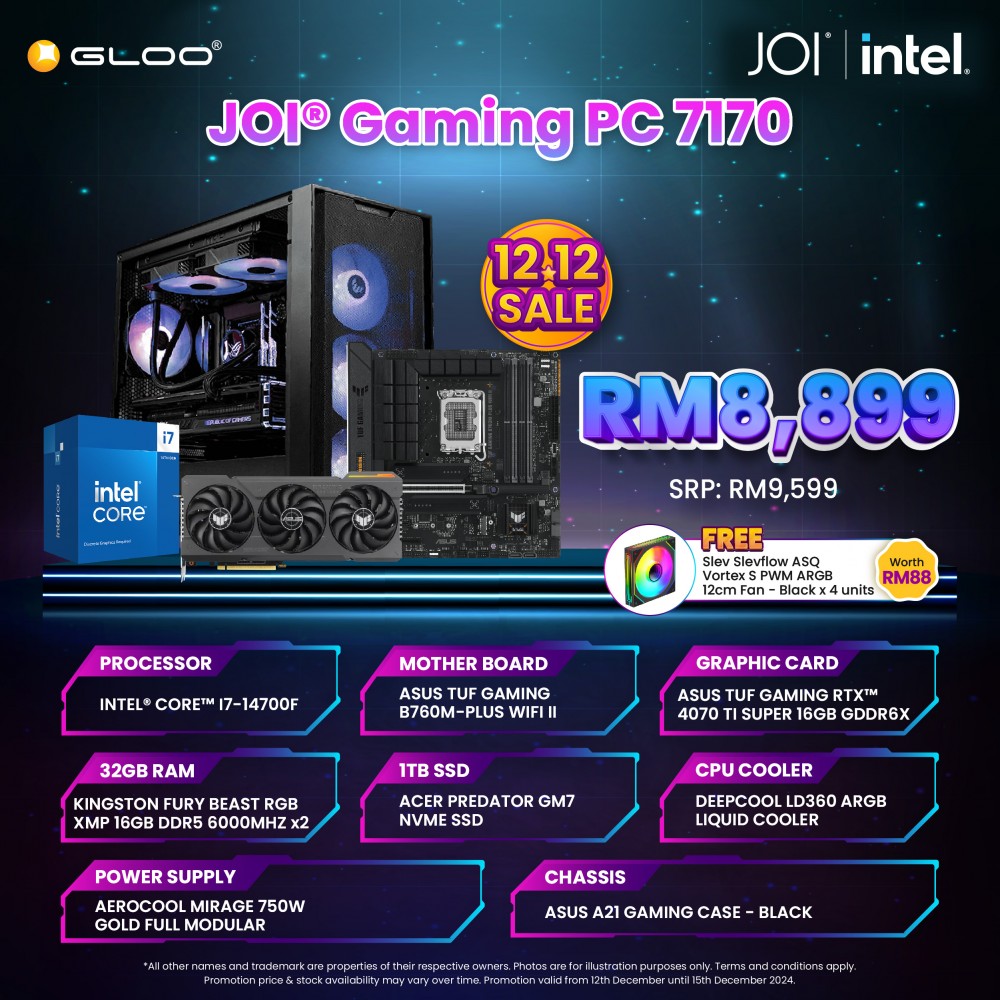 JOI Gaming PC 7170 (Intel core i7-14700F/32GB RAM/1TB SSD/RTX4070/DOS)