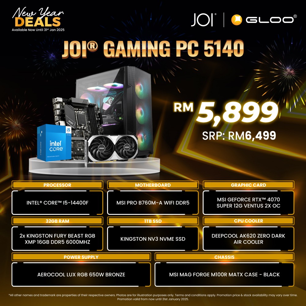 JOI Gaming PC 5140 (Intel core i5-14400F/32GB RAM/1TB SSD/RTX4070/DOS)