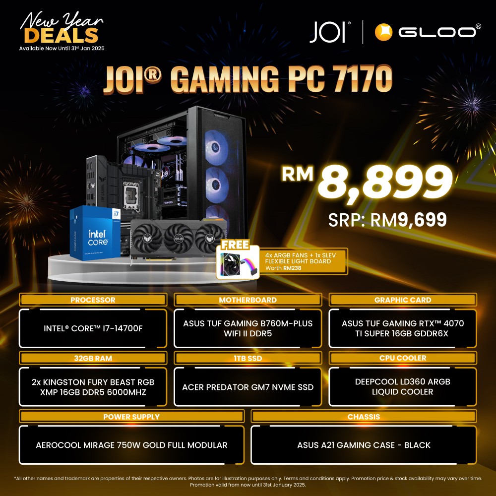 JOI Gaming PC 7170 (Intel core i7-14700F/32GB RAM/1TB SSD/RTX4070 Ti/DOS)