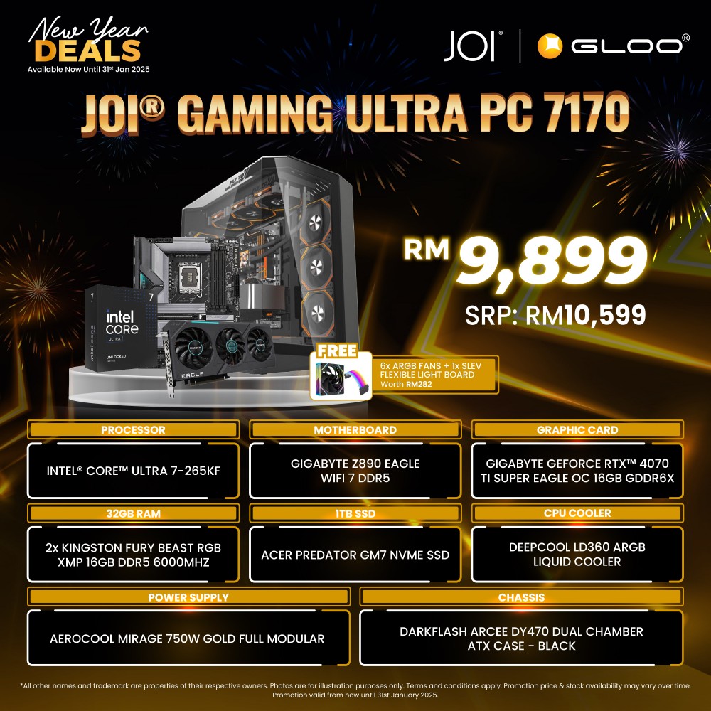 JOI Gaming Ultra PC (Intel core ultra 7-265KF/32GB RAM/1TB SSD/RTX4070 Ti/DOS)