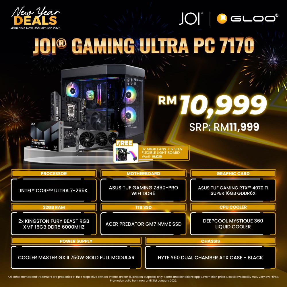 JOI Gaming Ultra PC (Intel core ultra 7-265KF/32GB RAM/1TB SSD/RTX4070 TI/DOS)