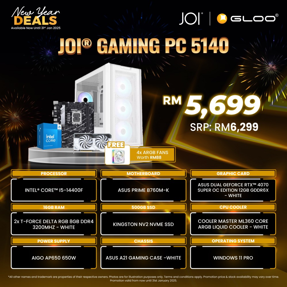 JOI Gaming PC 5140 (Intel core i5-14400F/16GB RAM/500GB SSD/RTX4070/W11P)