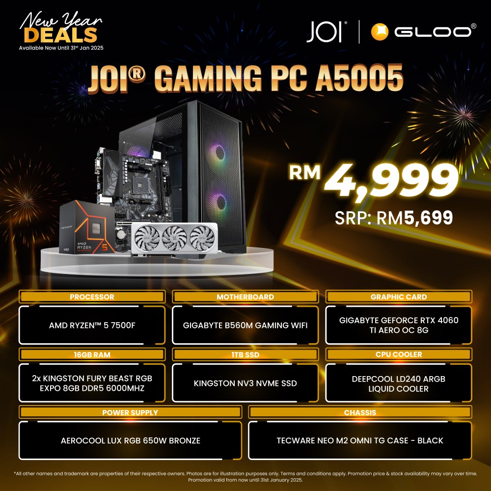 JOI Gaming PC A5005 (AMD Ryzen 5 7500F/16GB RAM/1TB SSD/RTX4060 Ti/DOS)