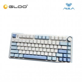 AULA F75 Multi Mode Hot Swap Mechanical Keyboard With Gray Wood V3 Switch - Sea Salt Blue (F75-BLUE+WHITE+DARK BLUE)