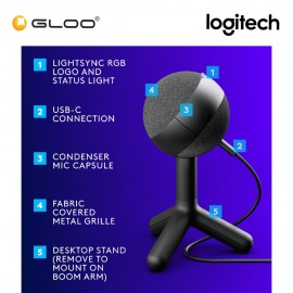 Logitech YETI ORB Condenser RGB Gaming Mic with LIGHTSYNC (988-000553)