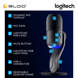 Logitech YETI GX Dynamic RGB Gaming Microphone with LIGHTSYNC (988-000571)