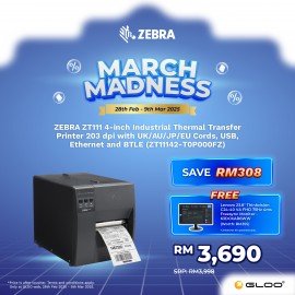 ZEBRA ZT111 4-inch Industrial Thermal Transfer Printer 203 dpi with UK/AU/JP/EU Cords, USB, Ethernet and BTLE (ZT11142-T0P000FZ)