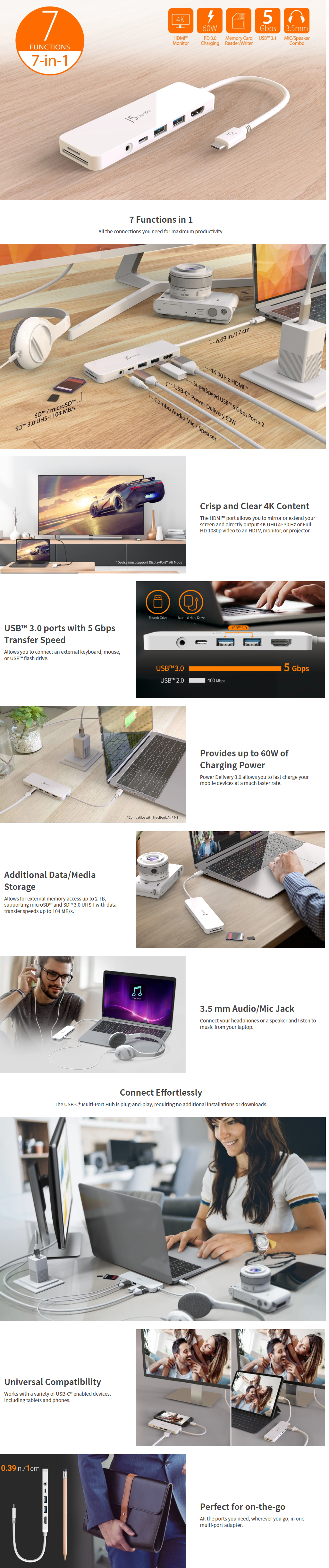 J5 Create JCD373 USB-C® Multi-Port Hub with Power Delivery